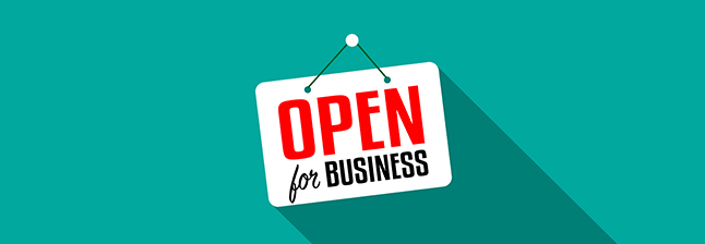 sign saying, Open for Business