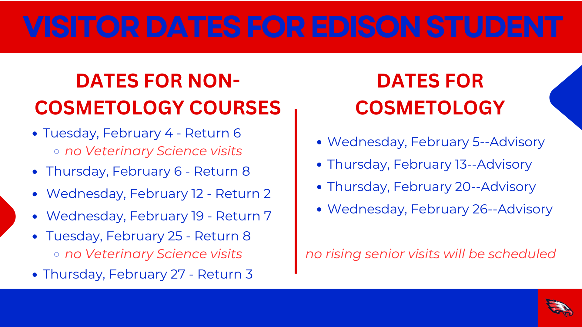 graphic with visit dates for Edison student 