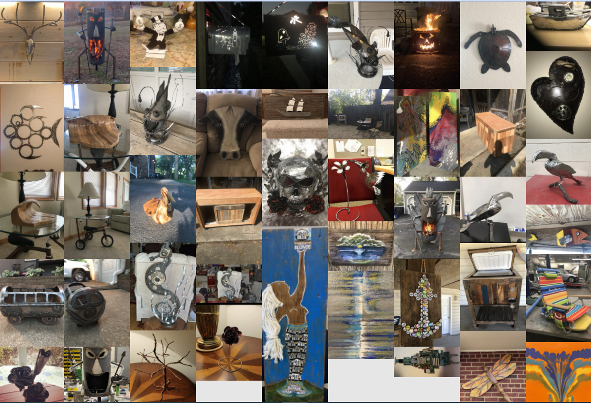 Collage of photo of Adam Wells Sculptures and craftwork