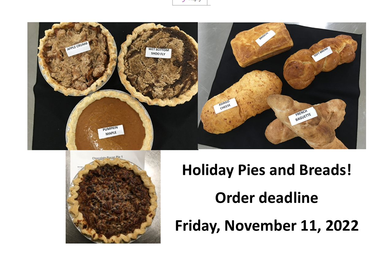 photo of pies and breads available for order from Culinary Arts 