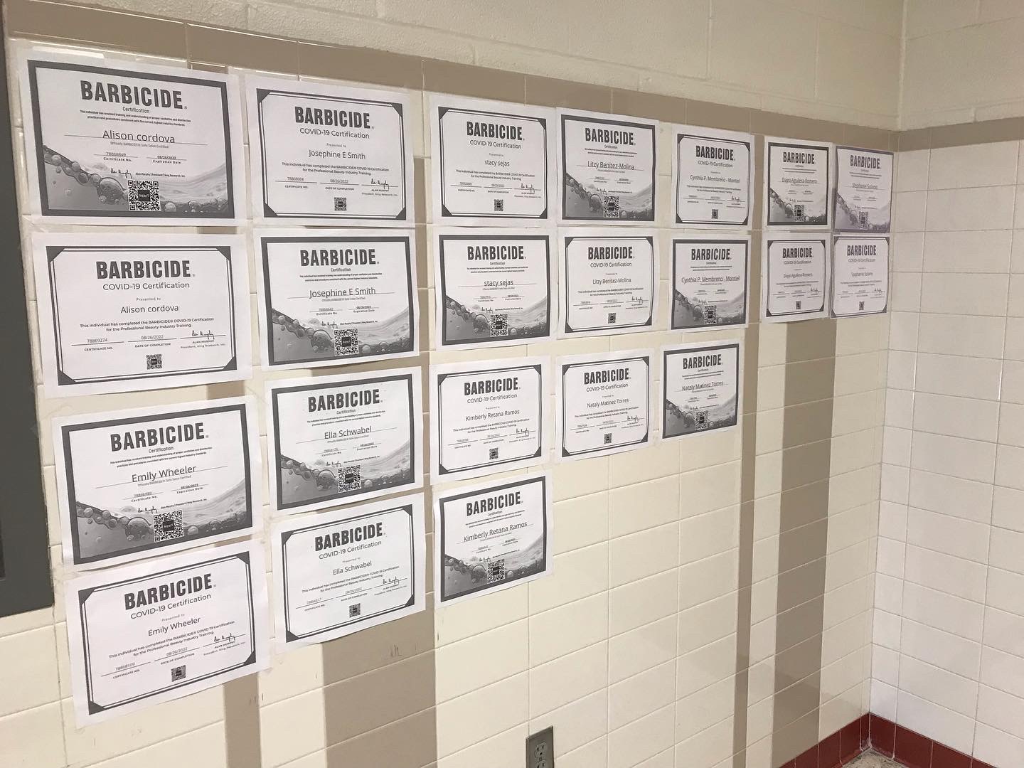 Barbacide Certs from the other side of the classroom door
