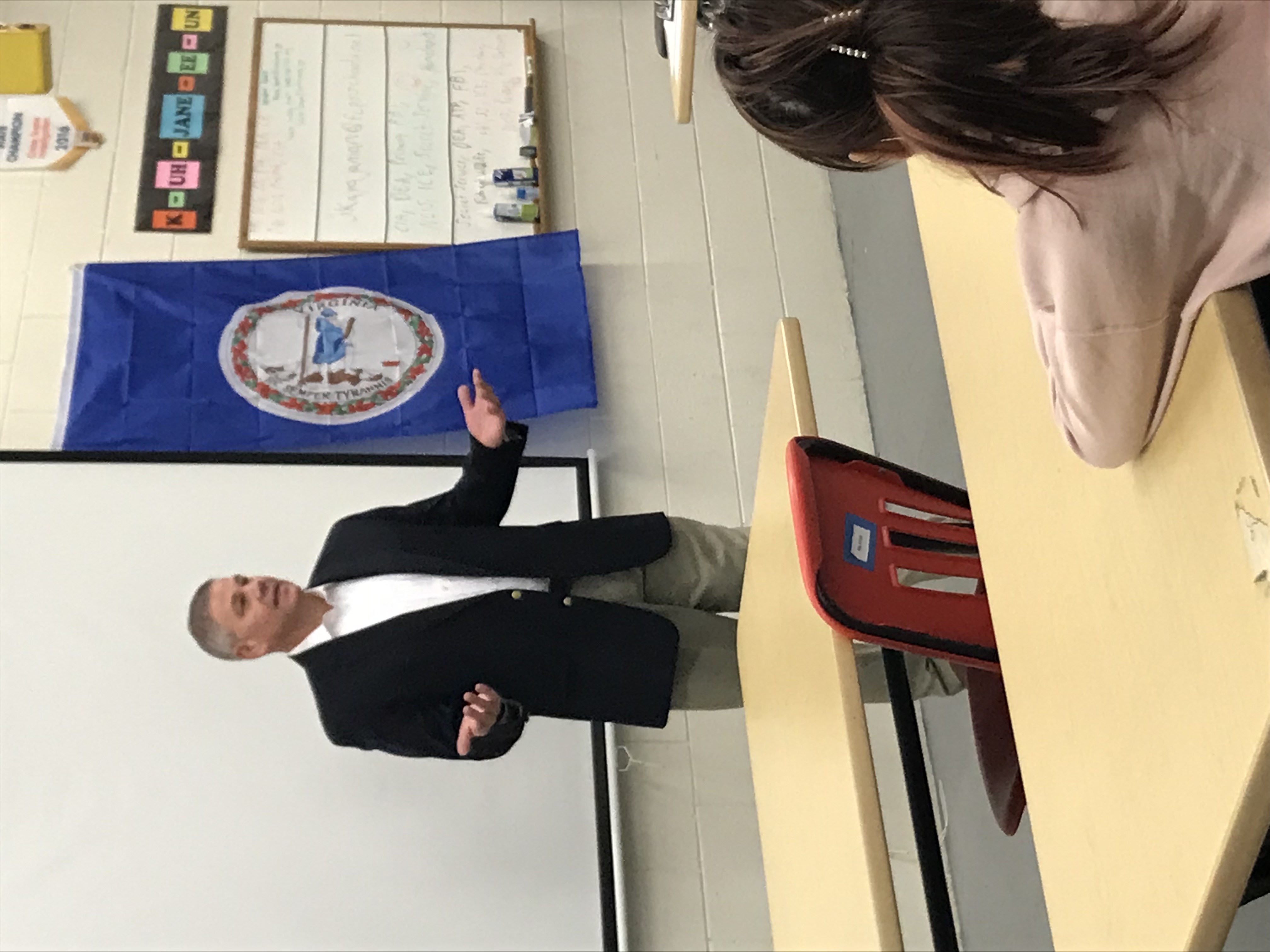 Retired Executive Assistant Director of the Intelligence Branch of the FBI speaking to students in the Criminal Justice class.