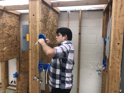 ECE student at work on his competition entry.