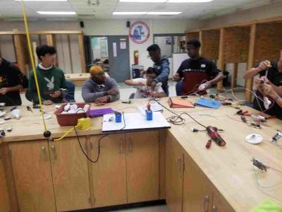 Electrical Students building their first circuits.