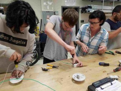 Electrical Students building circuits