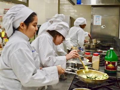 Culinary Students working in the kitchen. 